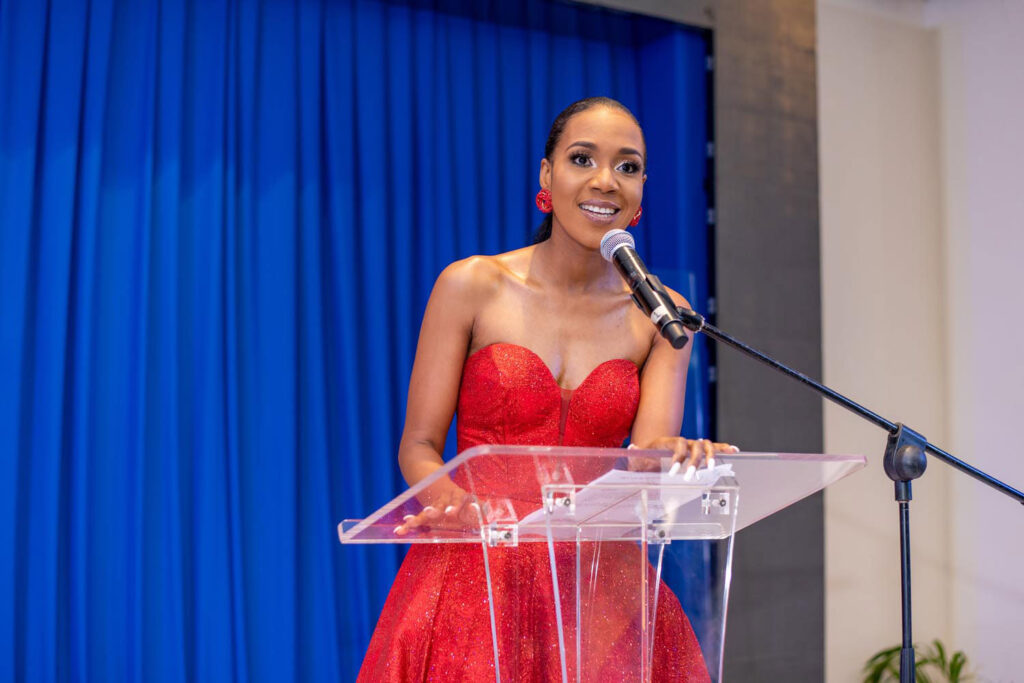 Dr Terri-Karelle Reid on compère duty at the Jamaica Manufacturers & Exporters Association’s M&E Awards in Kingston, Jamaica. Photo by Jermaine Duncan courtesy Terri-Karelle Reid