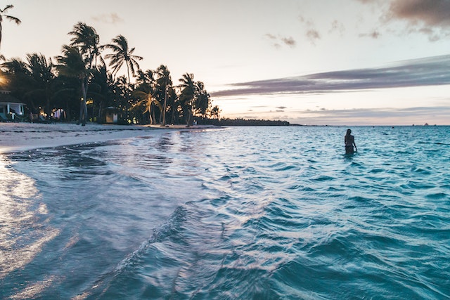 A person bathing in the sea