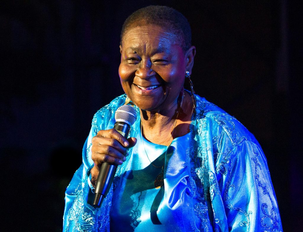 Calypso Rose performs at the “Under the Trees at Hotel Normandie Trinidad” series in 2014. Photo by Maria Nunes