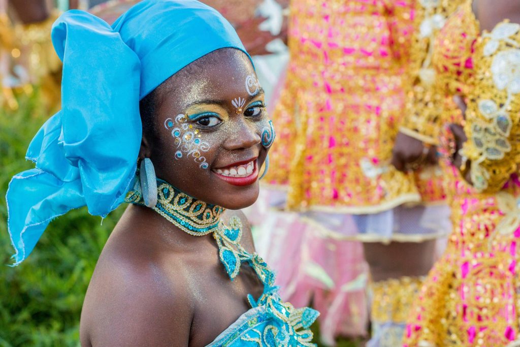 A little girl participates in Guadeloupe’s Carnival, which is celebrated over two months. Photo by Hemis/Alamy Stock Photo