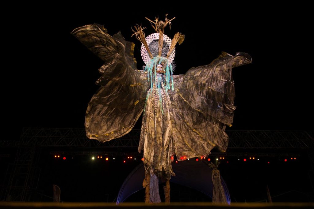 Shynel Brizan’s moko jumbie queen Mariella, the Shadow of Consciousness. Photo by Shaun Rambaran