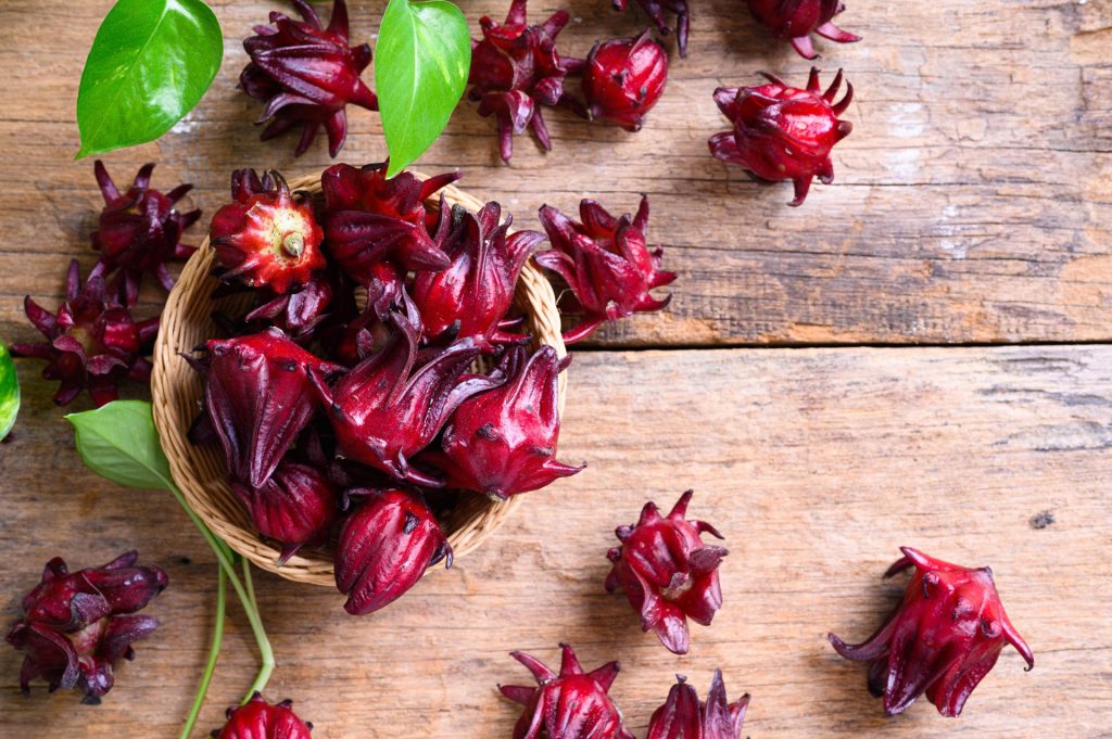 Hibiscus sabdariffa, aka sorrel or roselle. Photo by Regreto/Shutterstock.com